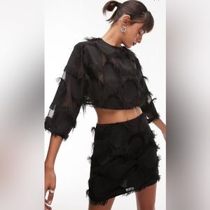 NWT Topshop black fluffy polka dot/circle pattern crop top.